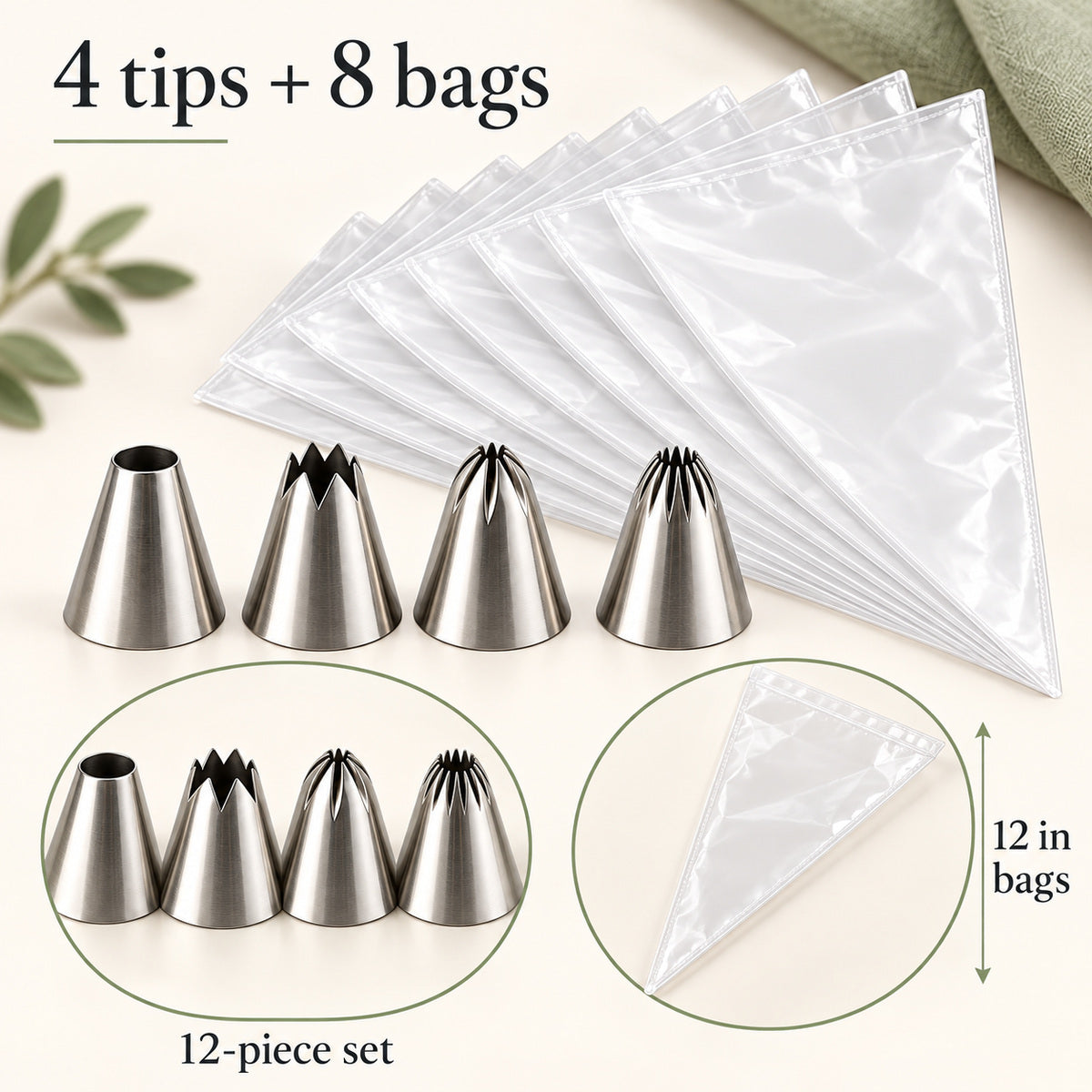 BAKEVIORA SwirlStart 12-Piece Piping Tip and Bag Set