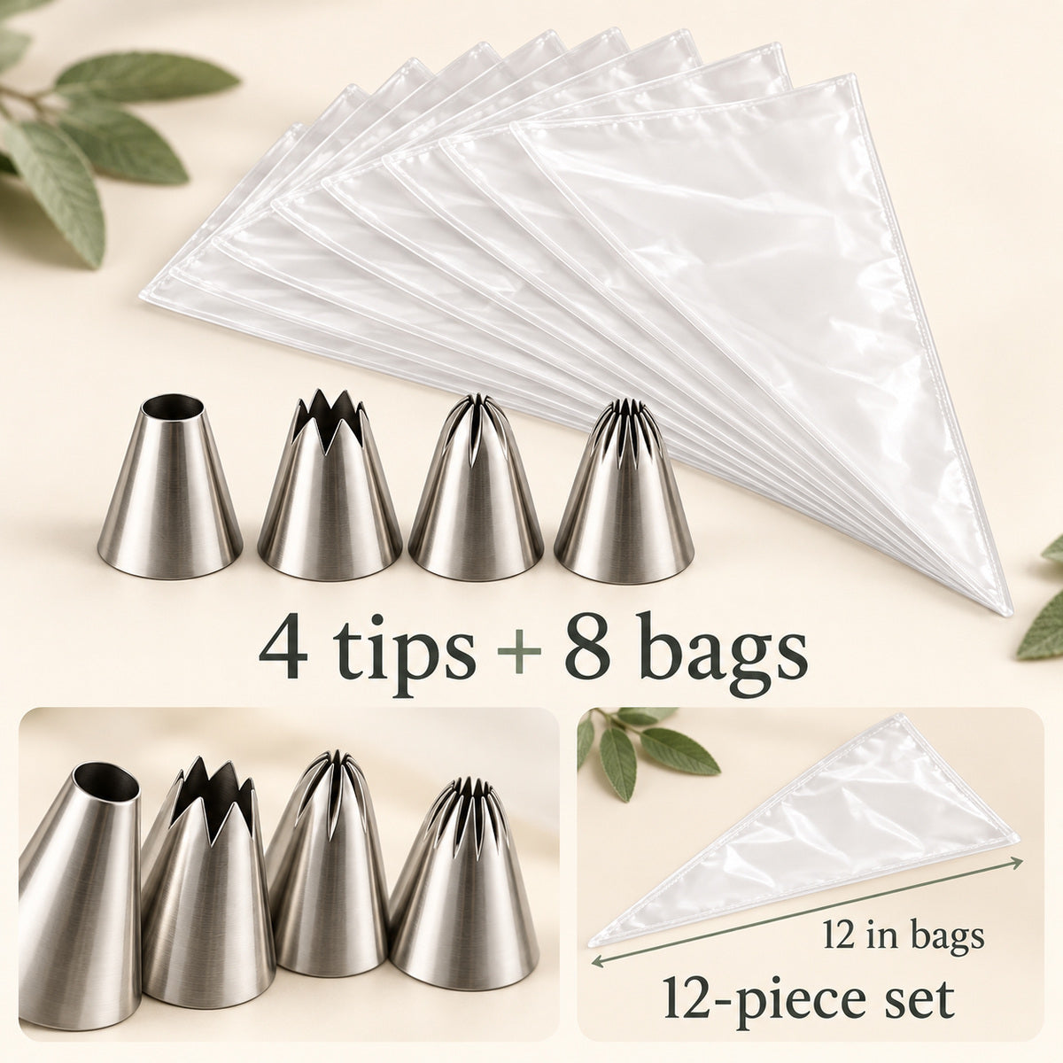 BAKEVIORA SwirlStart 12-Piece Piping Tip and Bag Set