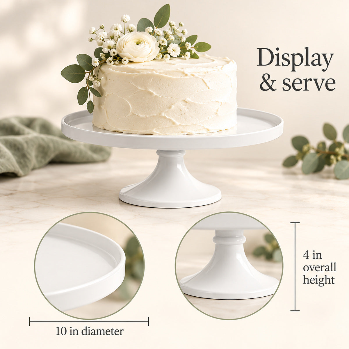 BAKEVIORA TableHalo 10-Inch White Metal Cake Stand