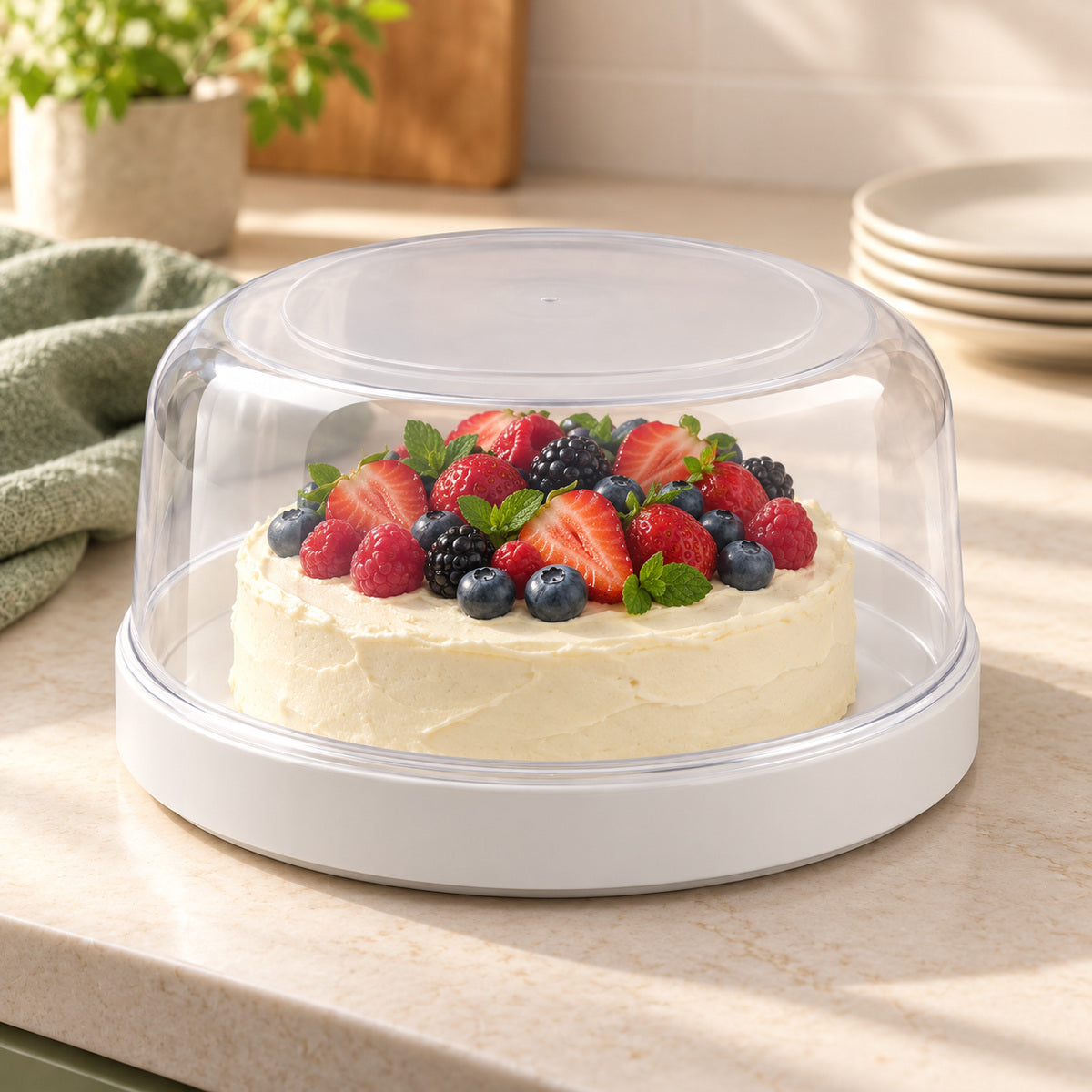 BAKEVIORA ClearNest Cake Keeper with Clear Dome and White Base
