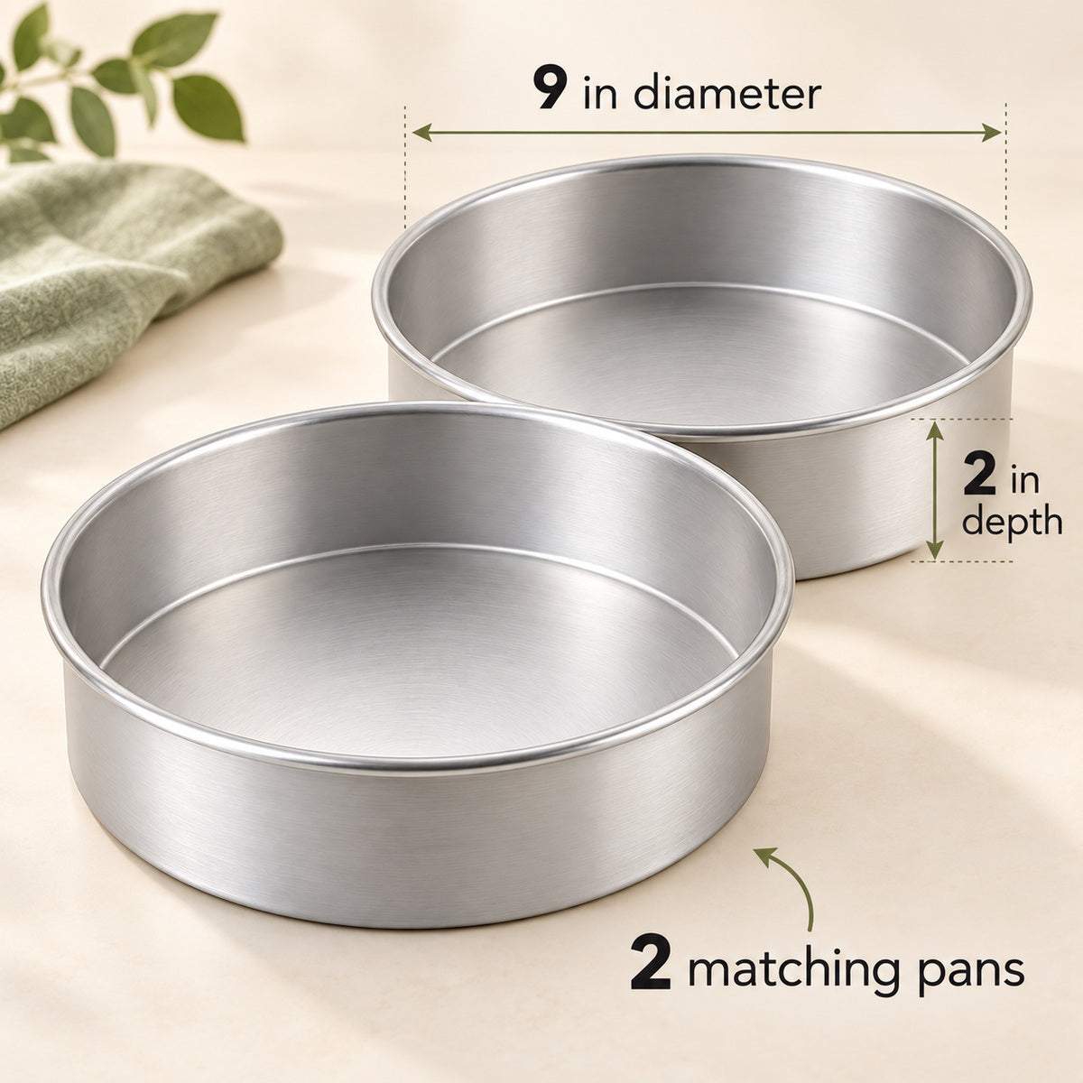 BAKEVIORA LayerNest 9-Inch Round Cake Pan Set, 2 Pieces