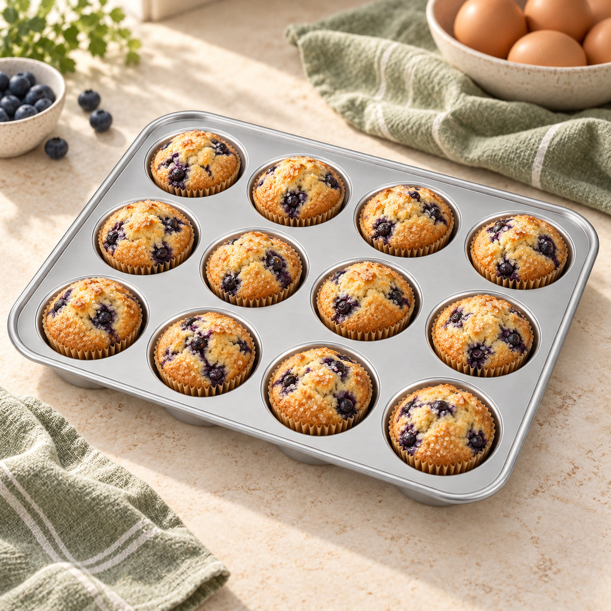 BAKEVIORA DawnBatch 12-Cavity Aluminum Muffin Pan