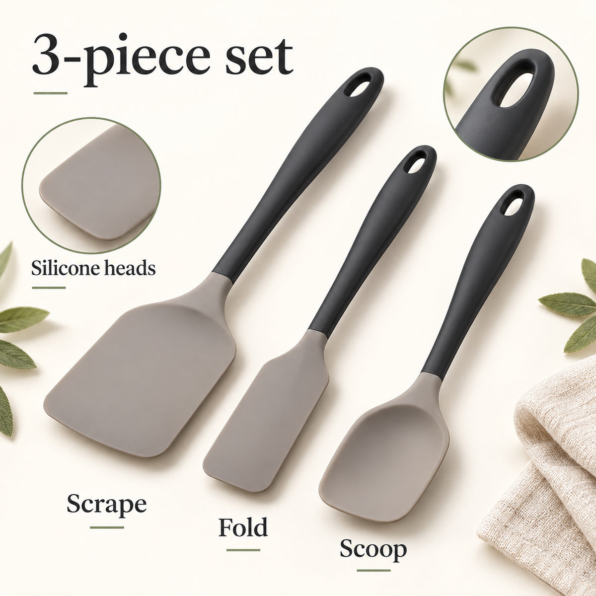 BAKEVIORA Foldwell 3-Piece Silicone Spatula Set