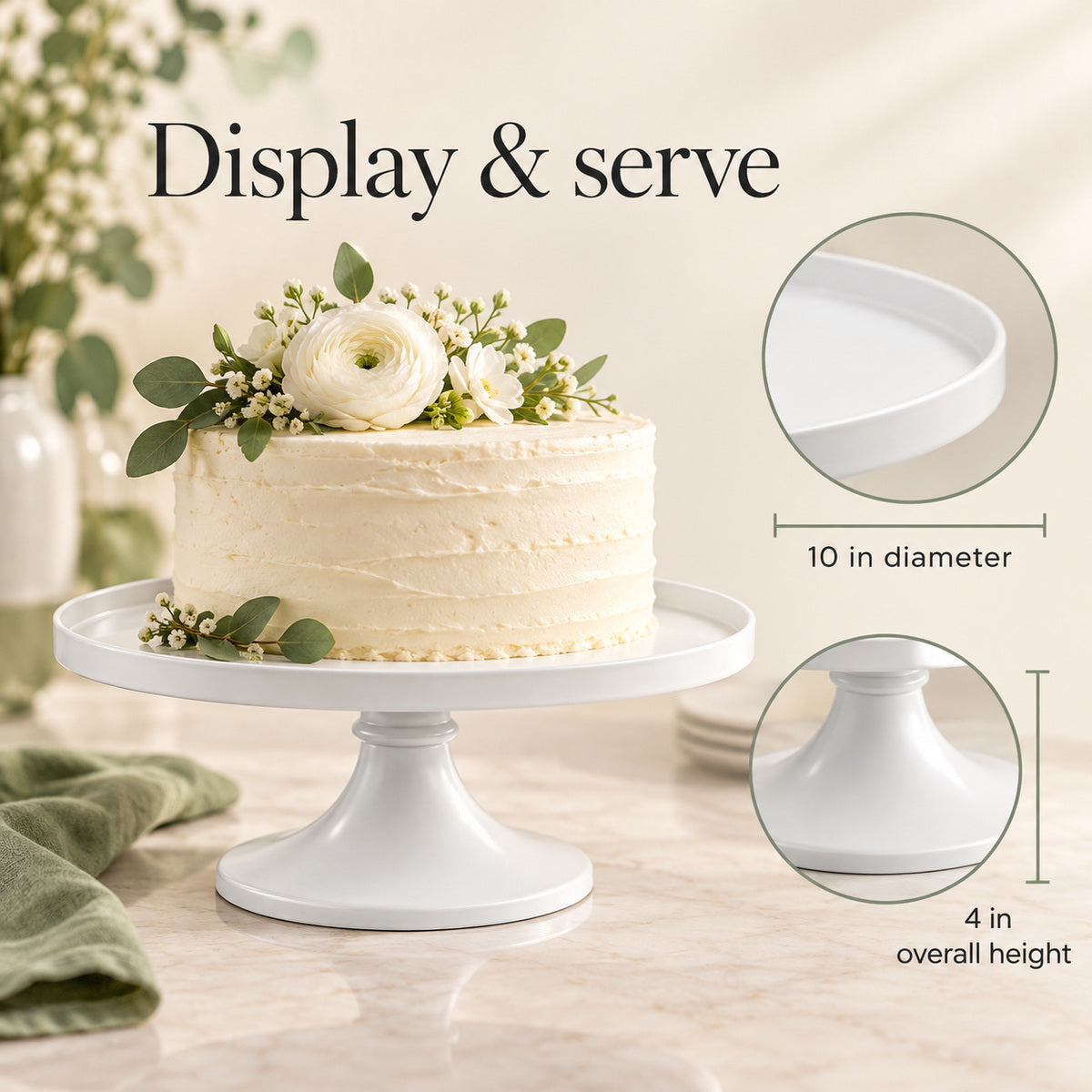 BAKEVIORA TableHalo 10-Inch White Metal Cake Stand